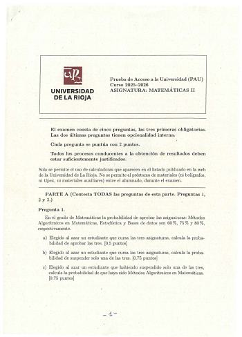 Matemáticas II – EBAU La Rioja (2026)
