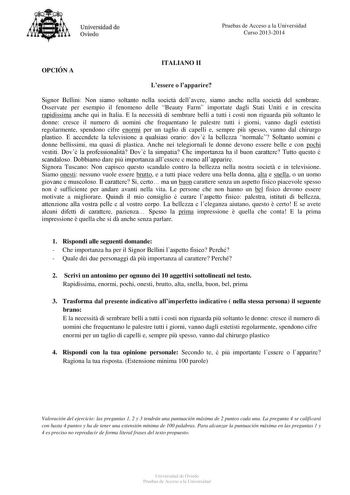 Examen de Italiano (PAU de 2014)