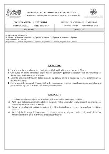 Examen de Geografía (PAU de 2012)