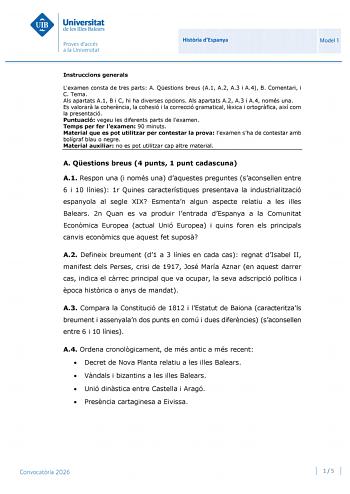 Historia de España – PBAU Islas Baleares (2026)