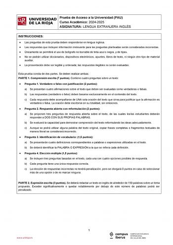 Examen de Inglés (EBAU de 2025)
