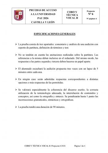 Coro y Técnica Vocal – EBAU Castilla y León (2026)