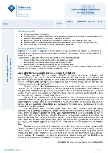 Examen de Italiano (PBAU de 2025)