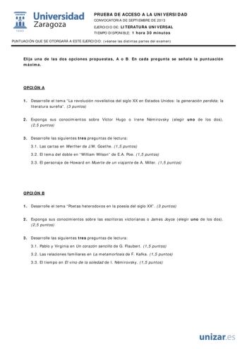 Examen de Literatura Universal (PAU de 2013)