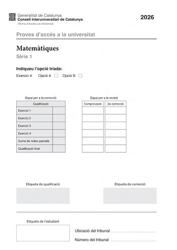 Matemáticas II – PAU Cataluña (2026)