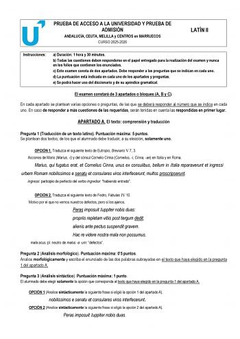 Latín II – PEvAU Andalucía (2026)