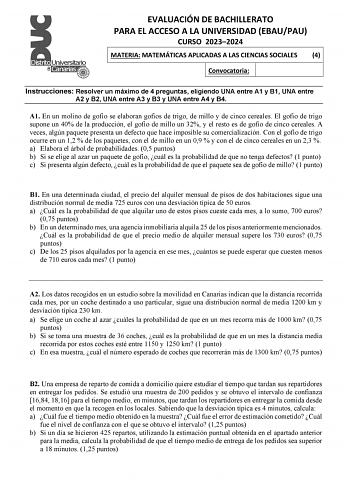 Examen de Matemáticas Aplicadas a las Ciencias Sociales (EBAU de 2024)