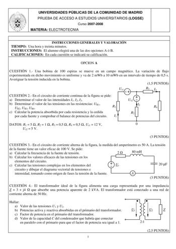 Examen de Electrotecnia (selectividad de 2008)