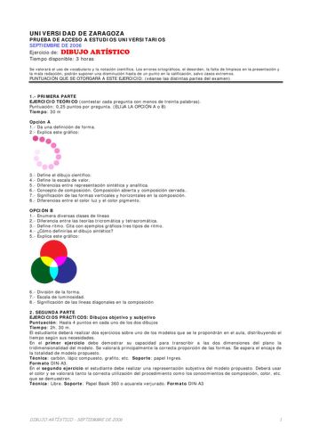 Examen de Dibujo Artístico II (selectividad de 2006)