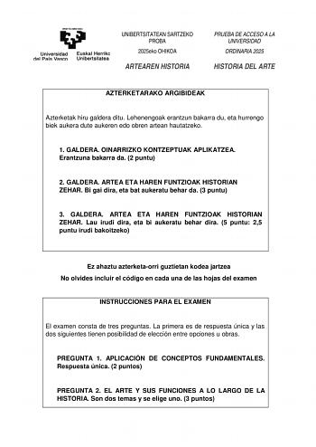Examen de Historia del Arte (EAU de 2025)