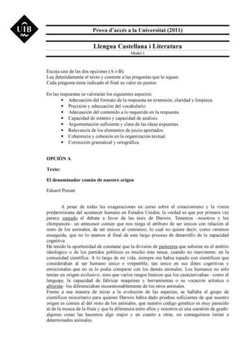 Examen de Lengua Castellana y Literatura (PAU de 2011)