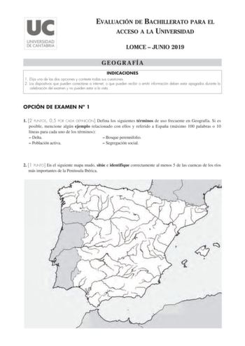 Examen de Geografía (EBAU de 2019)