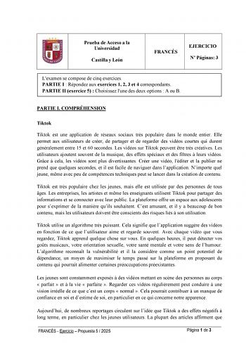 Examen de Francés (EBAU de 2025)