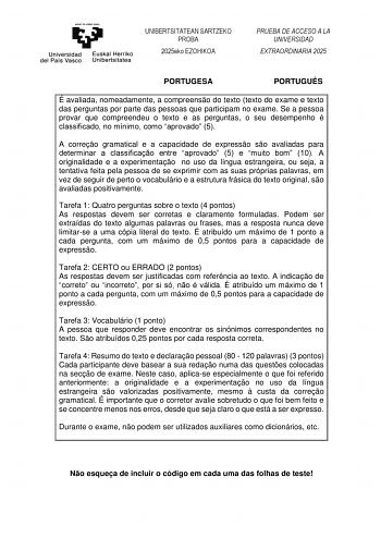 Examen de Portugués (EAU de 2025)