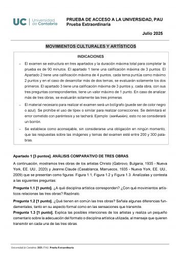 Examen de Movimientos Culturales y Artísticos (EBAU de 2025)