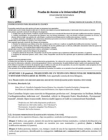 Latín II – EBAU Extremadura (2026)