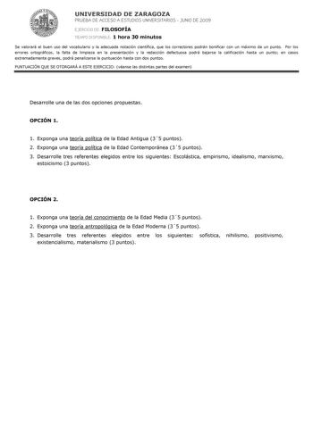 Examen de Historia de la Filosofía (selectividad de 2009)