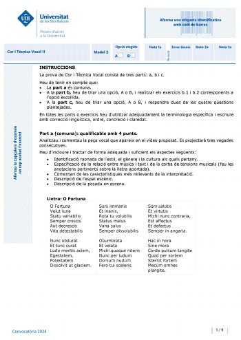 Examen de Coro y Técnica Vocal (PBAU de 2024)