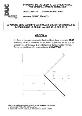 Examen de Dibujo Técnico II (PAU de 2010)