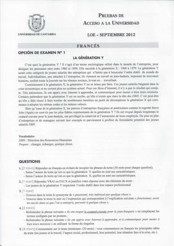 Examen de Francés (PAU de 2012)