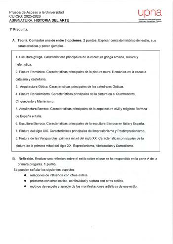 Historia del Arte – EvAU Navarra (2026)