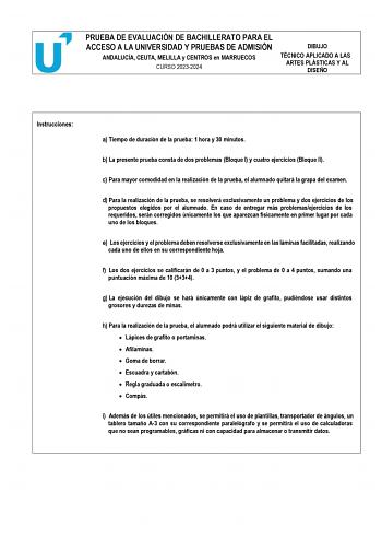 Examen de Dibujo Técnico Aplicado a las Artes Plásticas y al Diseño II (PEvAU de 2024)