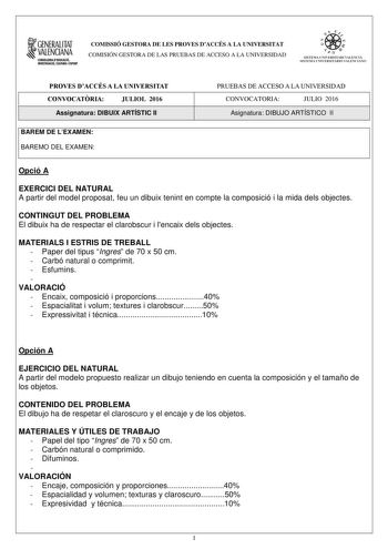 Examen de Dibujo Artístico II (PAU de 2016)