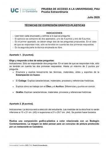 Examen de Técnicas de Expresión Gráfico Plástica (EBAU de 2025)