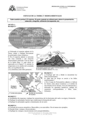 Examen de Ciencias de la Tierra y Medioambientales (PAU de 2011)