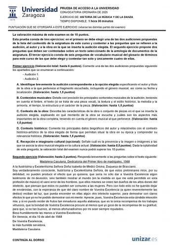 Examen de Historia de la Música y de la Danza (EvAU de 2025)