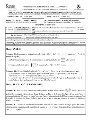 Examen de Matemáticas II (selectividad de 2007)