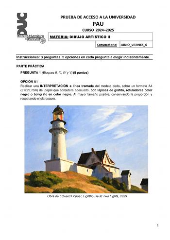 Examen de Dibujo Artístico II (EBAU de 2025)
