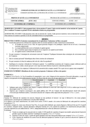 Examen de Economía de la Empresa (PAU de 2013)