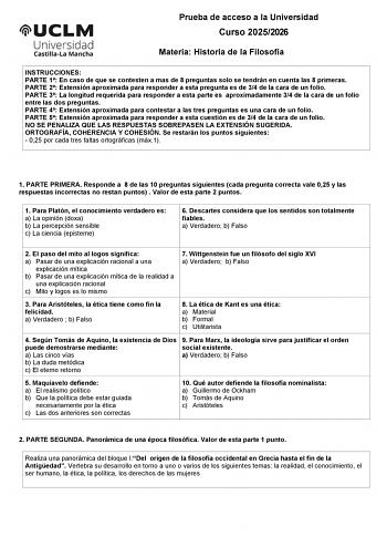 Historia de la Filosofía – EvAU Castilla-La Mancha (2026)