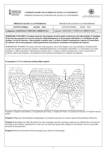 Examen de Geología y Ciencias Ambientales (PAU de 2024)