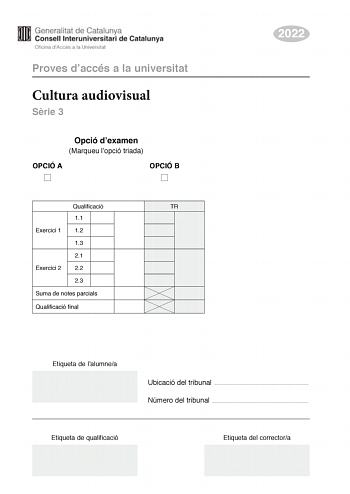 Examen de Cultura audiovisual (PAU de 2022)