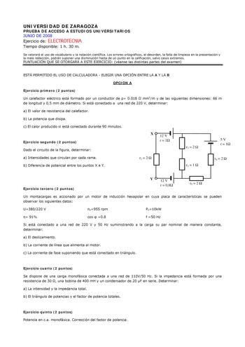 Examen de Electrotecnia (selectividad de 2008)