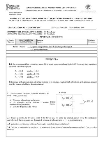 f GENERALITAT VALENCIANA CONSELLERIA DEMPRESA UNIVERSITAT I CIENCIA COMISSIÓ GESTORA DE LES PROVES DACCÉS A LA UNIVERSITAT COMISIÓN GESTORA DE LAS PRUEBAS DE ACCESO A LA UNIVERSIDAD W  fil  STSTFIA UNIVERSITART VALFN C IÁ STSTFIA l fNJVFRSITARTO VATFNfIA10 PROVES DACCÉS A FACULTATS ESCOLES TCNIQUES SUPERIORS I COLLEGIS UNIVERSITARIS PRUEBAS DE ACCESO A FACULTADES ESCUELAS TÉCNICAS SUPERIORES Y COLEGIOS UNIVERSITARIOS CONVOCATRIA DE SETEMBRE 2006 CONVOCATORIA DE SEPTIEMBRE 2006 MODALITAT DEL BAT…