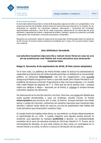 Lengua Castellana y Literatura – PBAU Islas Baleares (2026)