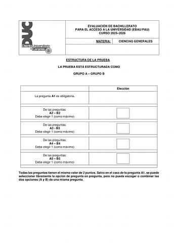 Ciencias Generales – EBAU Islas Canarias (2026)