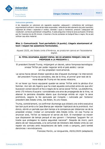 Examen de Lengua Catalana y Literatura (PBAU de 2025)