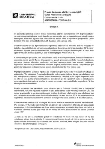 Examen de Portugués (PAU de 2016)