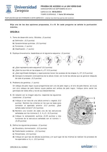 Examen de Biología (PAU de 2014)