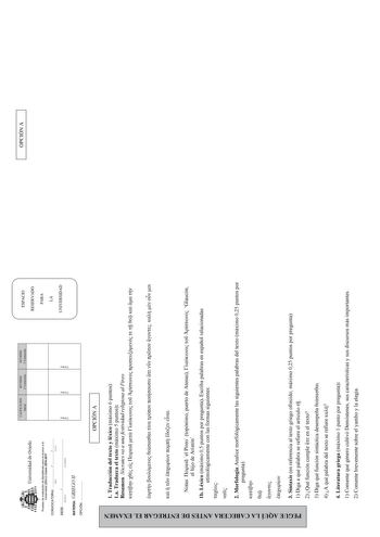 PEGUE AQUÍ LA CABECERA ANTES DE ENTREGAR EL EXAMEN Firma Firma Firma CALIFICACIÓN Inicial REVISIÓN 2 Corrección REVISIÓN 3 Corrección Pruebas de evaluación de Bachillerato para el acceso a la Universidad EBAU Curso 20162017 CONVOCATORIA      Mes Curso SEDE    Número Localidad MATERIA GRIEGO II OPCIÓN  OPCIÓN A ESPACIO RESERVADO PARA LA UNIVERSIDAD 1 Traducción del texto y léxico máximo 6 puntos 1a Traduzca el texto máximo 5 puntos Resumen Sócrates va a una festividad religiosa al Pireo         …