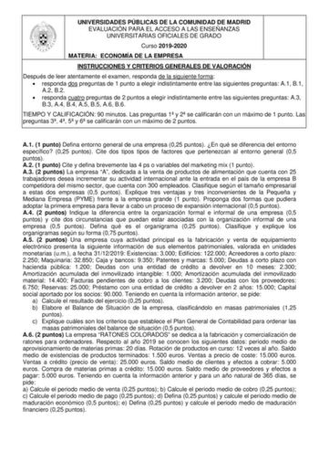 Examen de Economía de la Empresa (EvAU de 2020)