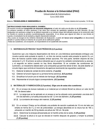 Tecnología e Ingeniería – EBAU Extremadura (2026)