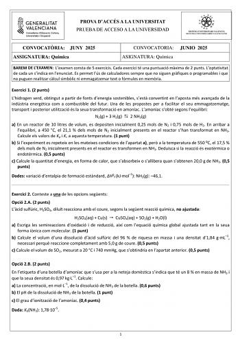 Examen de Química (PAU de 2025)