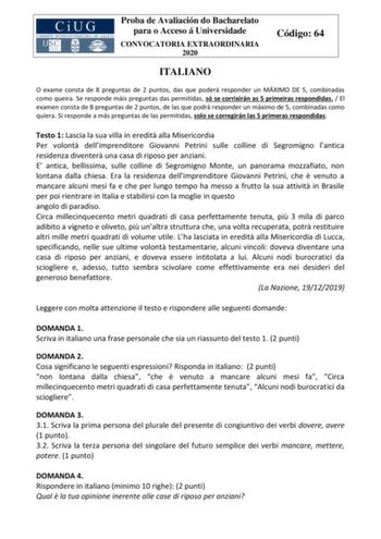 Examen de Italiano (ABAU de 2020)