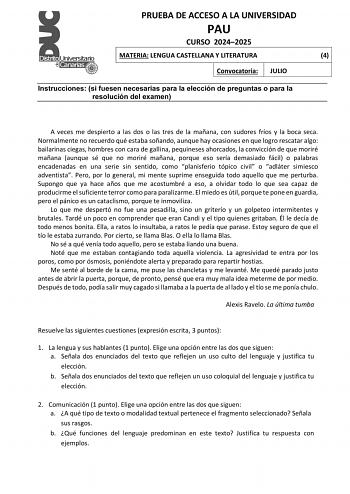 Examen de Lengua Castellana y Literatura (EBAU de 2025)