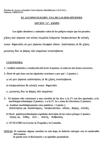 Examen de Griego (selectividad de 2009)